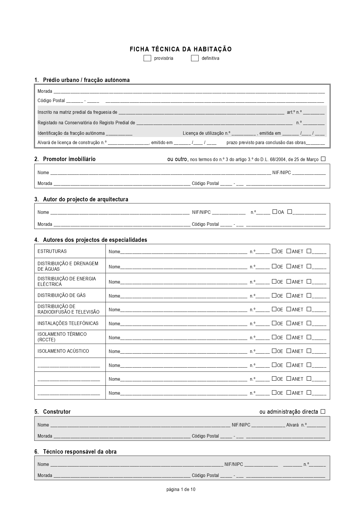 FICHA TÉCNICA DE HABITAÇÃO